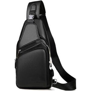 Men Leather Sling Bag Purse Waterproof Crossbody Chest Bag Sling Backpack